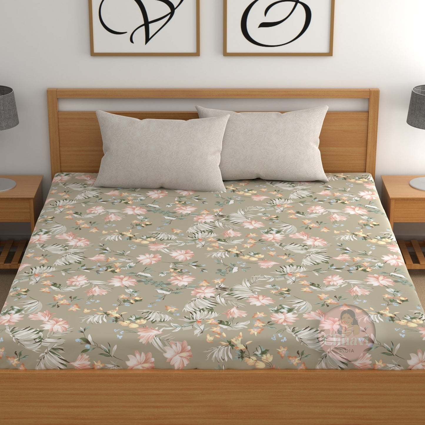 CHHAVI INDIA 210 TC Microfiber Double Fitted  Size Printed Bedsheet