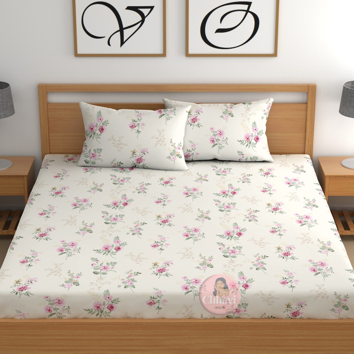 CHHAVI INDIA 210 TC Microfiber Fitted Double Size Printed Bedsheet With 2 Pillow covers