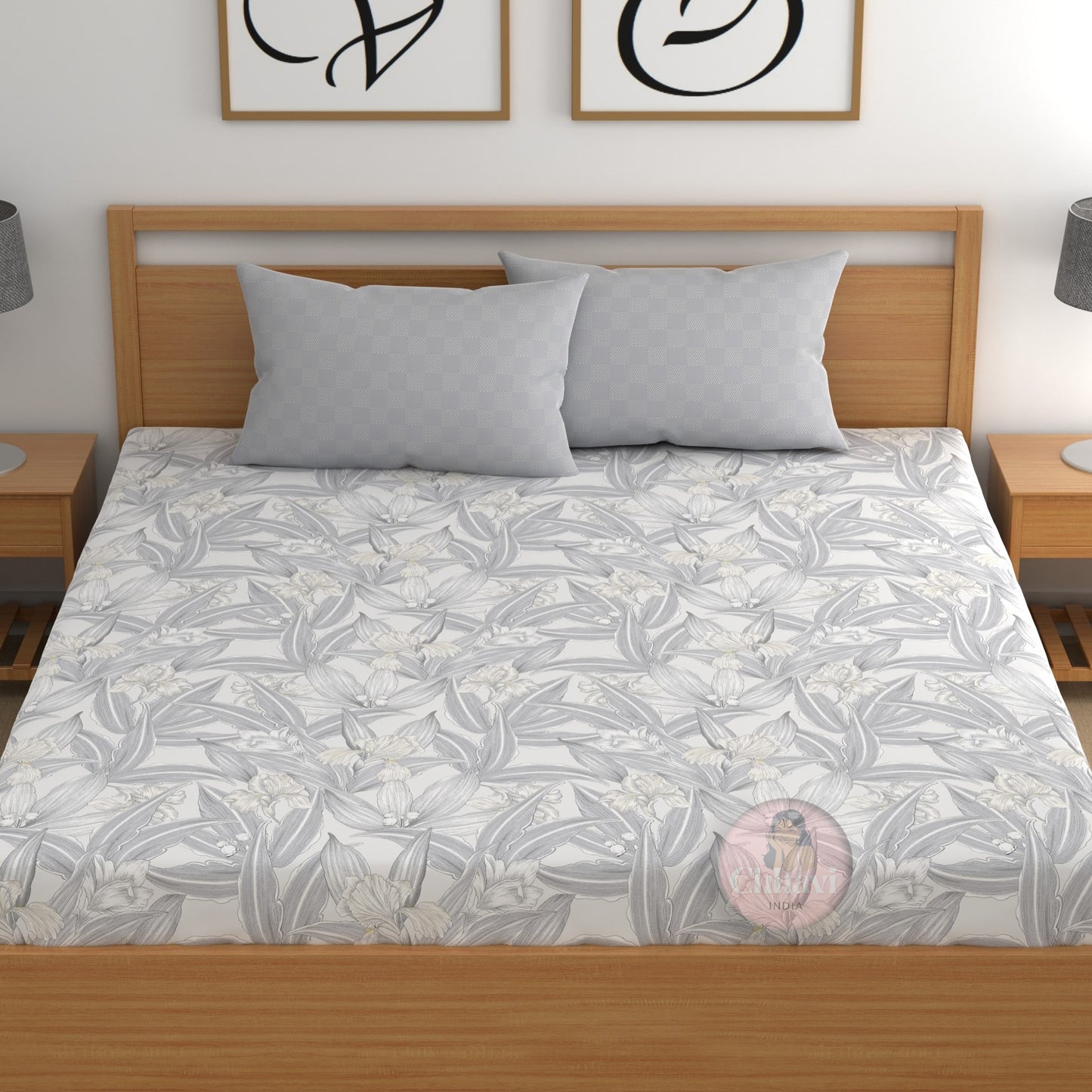 CHHAVI INDIA 210 TC Microfiber Double Fitted  Size Printed Bedsheet