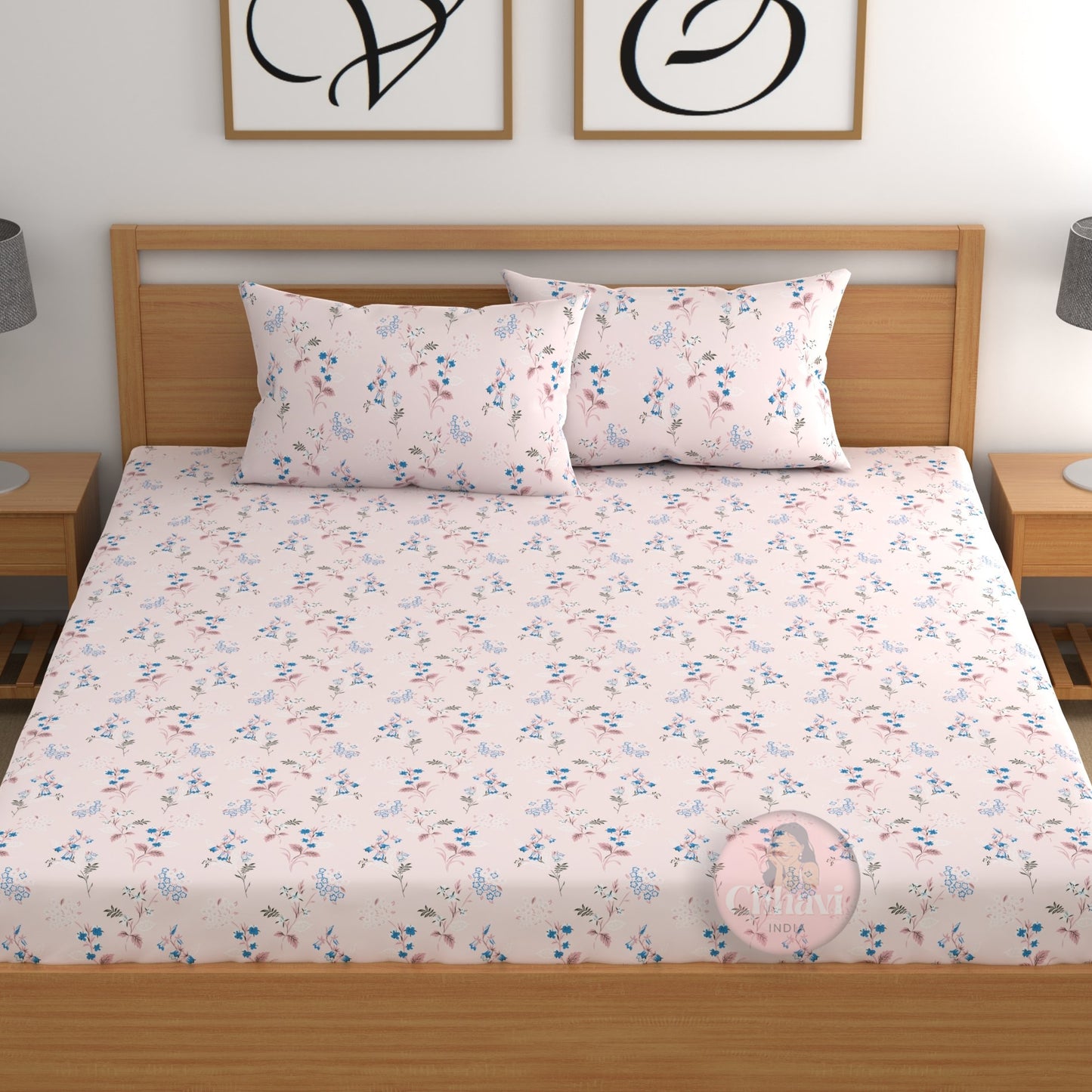 CHHAVI INDIA 210 TC Microfiber Fitted Double Size Printed Bedsheet With 2 Pillow covers