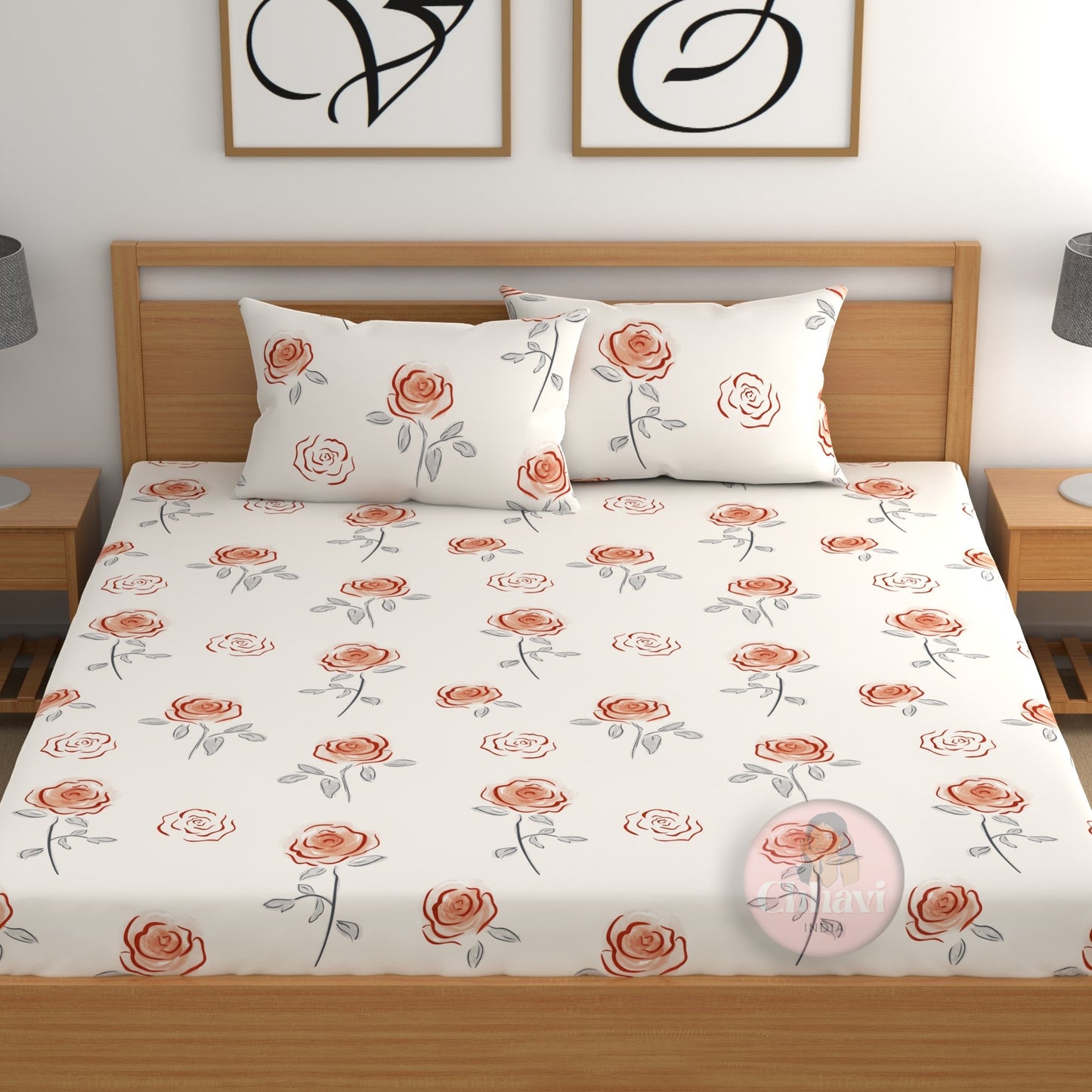 CHHAVI INDIA 210 TC Microfiber Fitted Double Size Printed Bedsheet With 2 Pillow covers