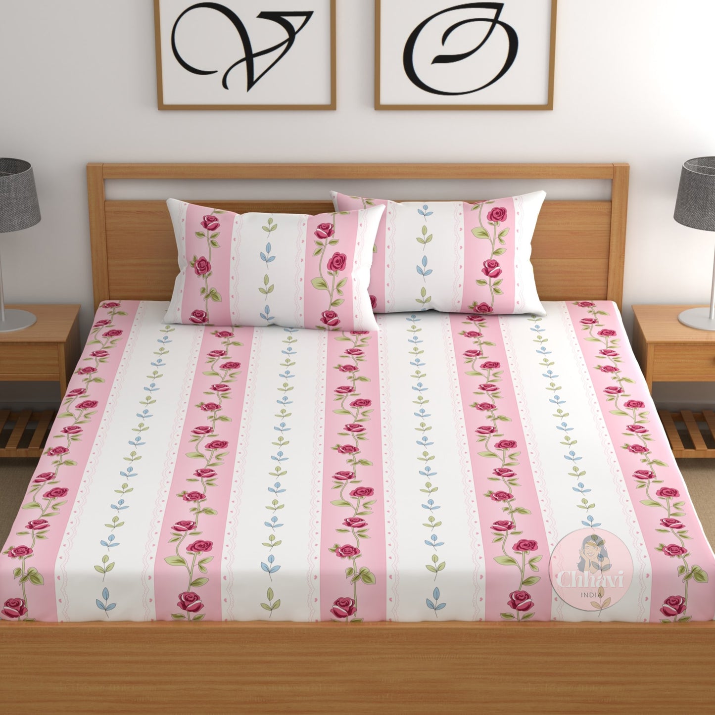 CHHAVI INDIA 210 TC Microfiber Double Fitted  Size Printed Bedsheet