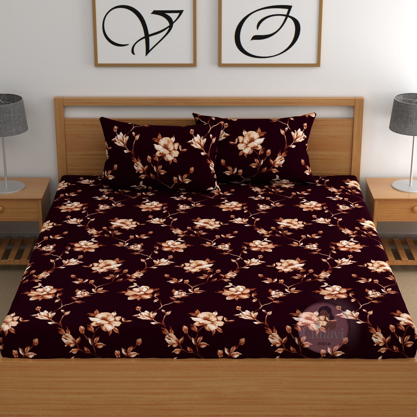 CHHAVI INDIA 210 TC Microfiber Double Fitted  Size Printed Bedsheet