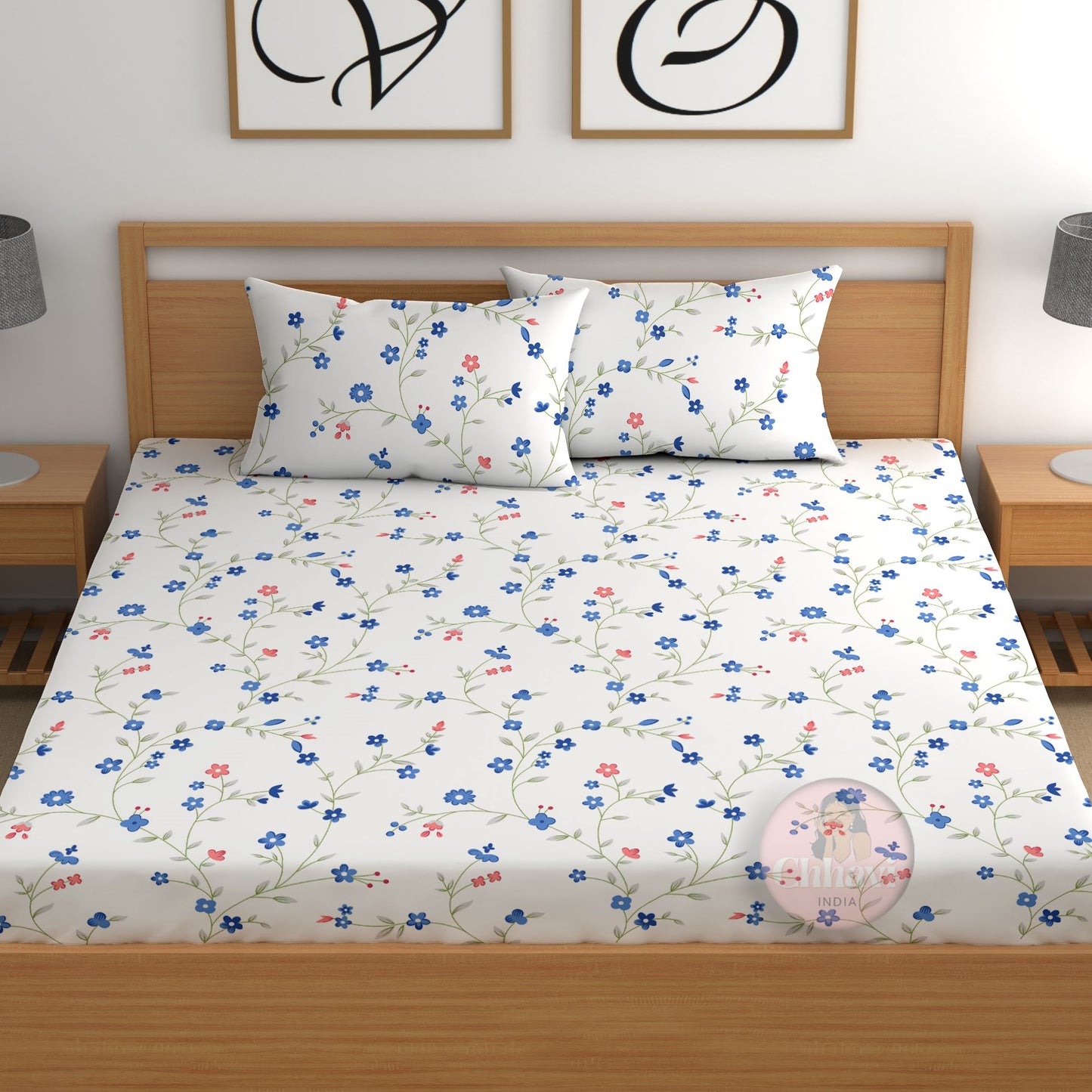 CHHAVI INDIA 210 TC Microfiber Double Fitted  Size Printed Bedsheet