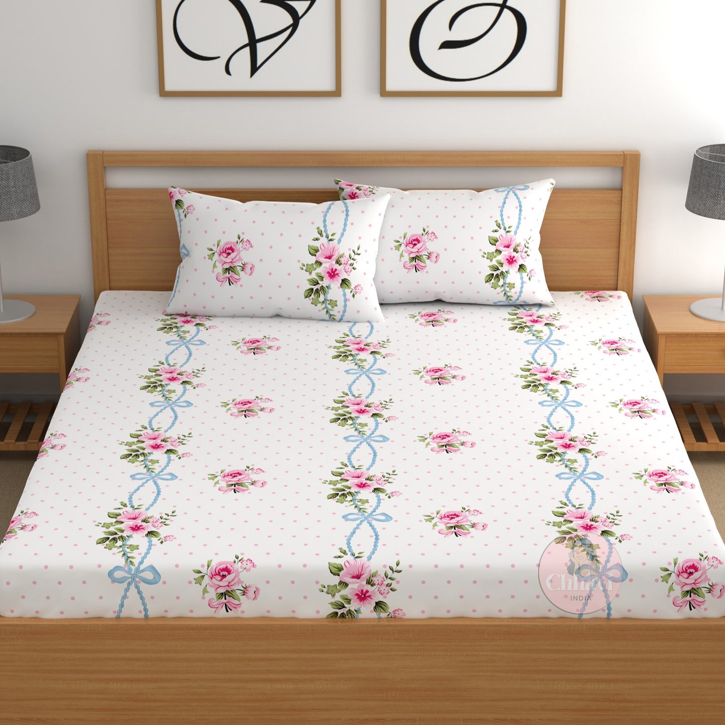 CHHAVI INDIA 210 TC Microfiber Double Fitted  Size Printed Bedsheet