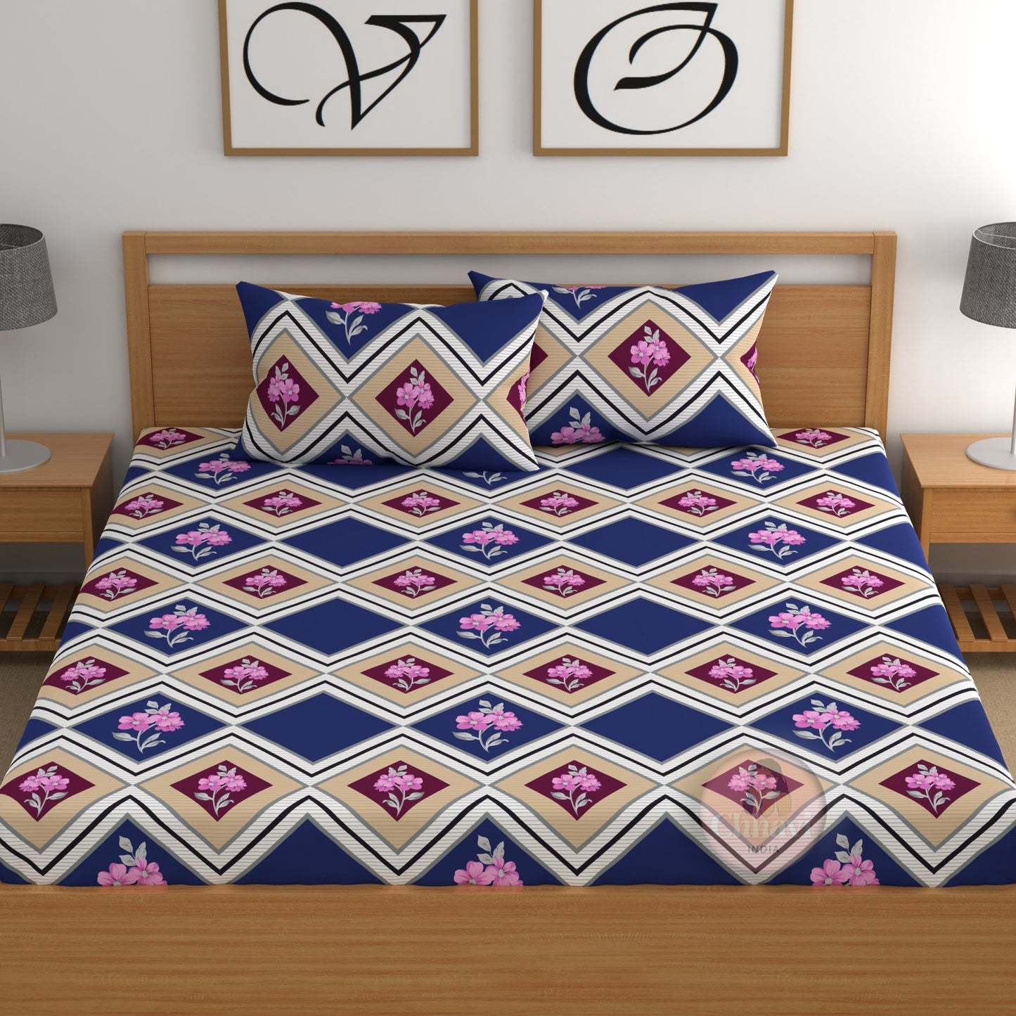 CHHAVI INDIA 210 TC Microfiber Double Fitted  Size Printed Bedsheet