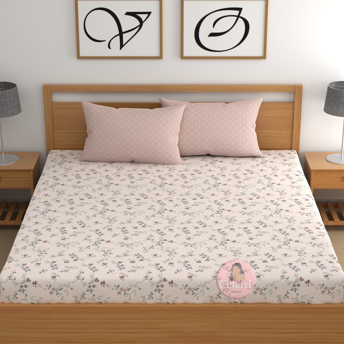 CHHAVI INDIA 210 TC Microfiber Double Fitted  Size Printed Bedsheet