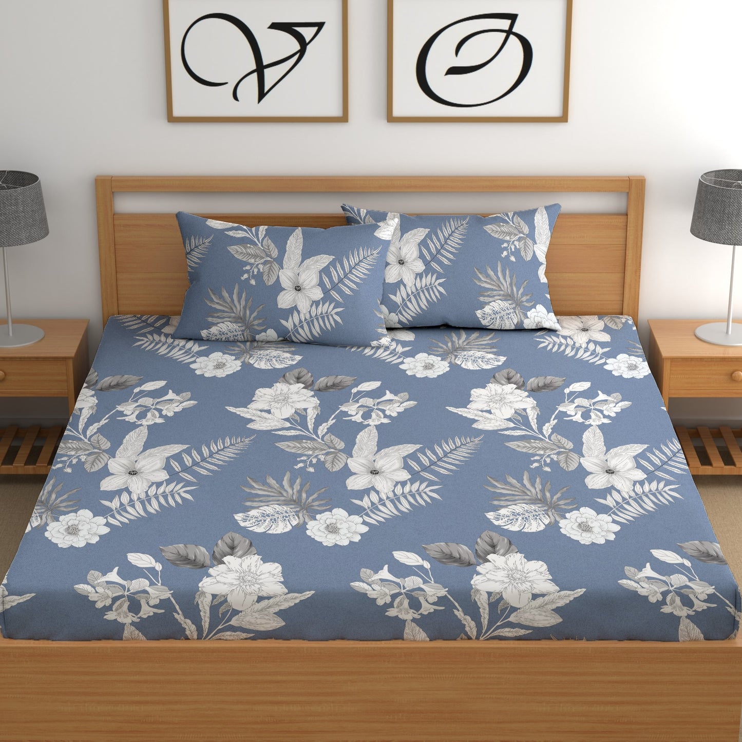 CHHAVI INDIA 210 TC Microfiber Double Fitted  Size Printed Bedsheet with pillow covers