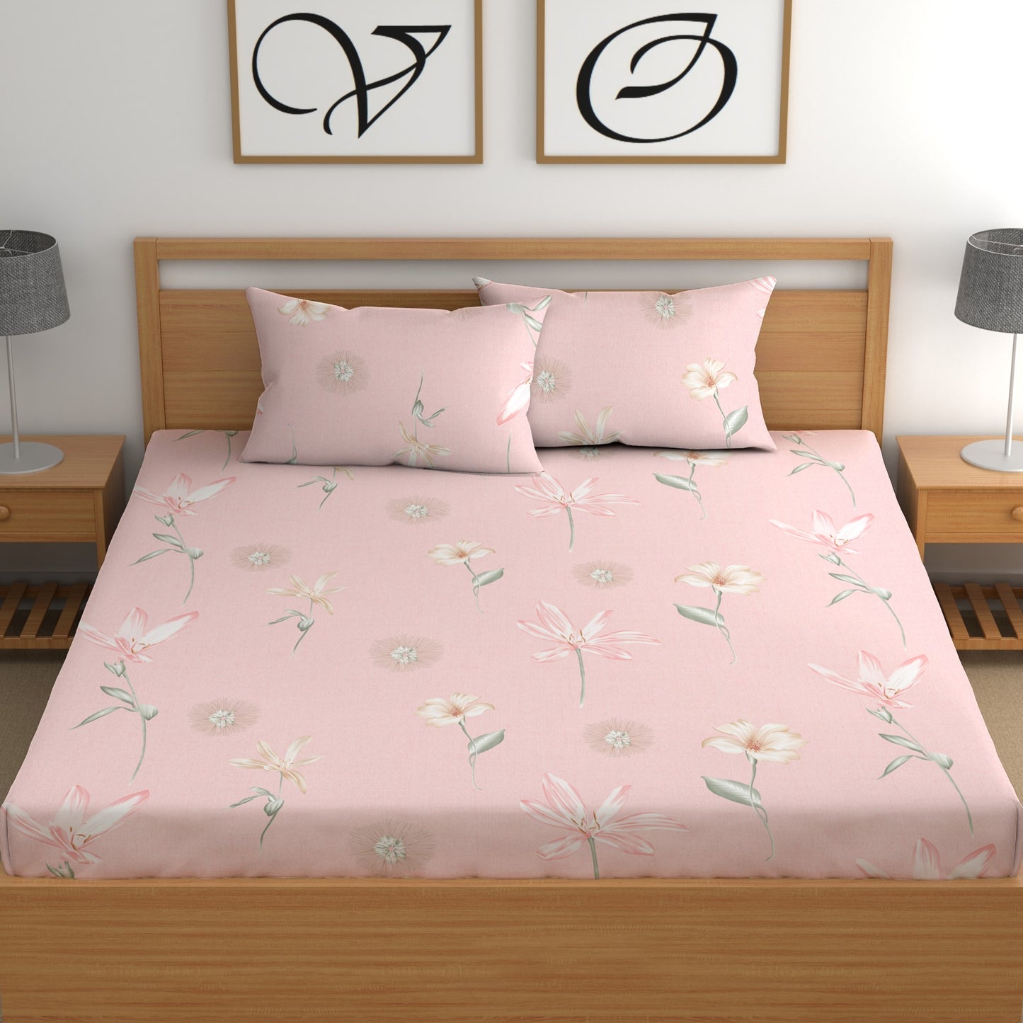 CHHAVI INDIA 210 TC Microfiber Double Fitted  Size Printed Bedsheet with pillow covers