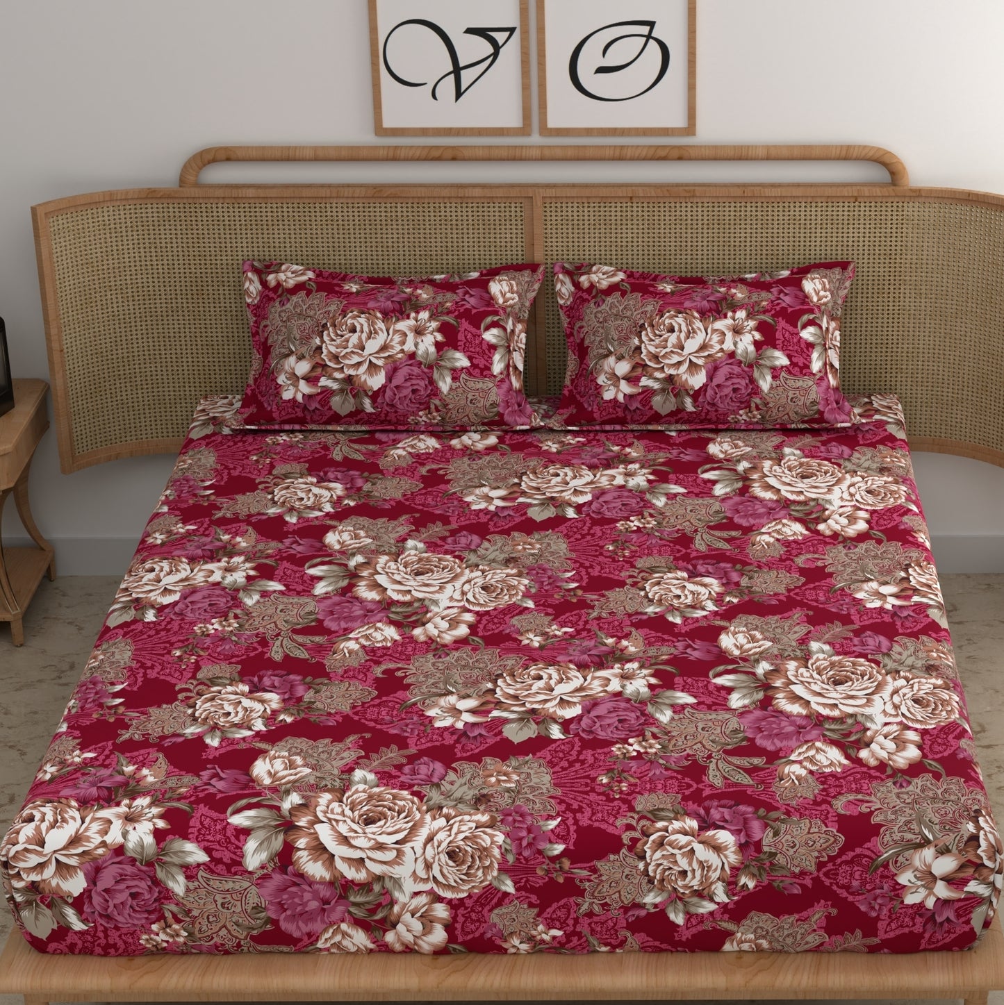 CHHAVI INDIA 210 TC Microfiber Double Fitted  Size Printed Bedsheet with pillow covers