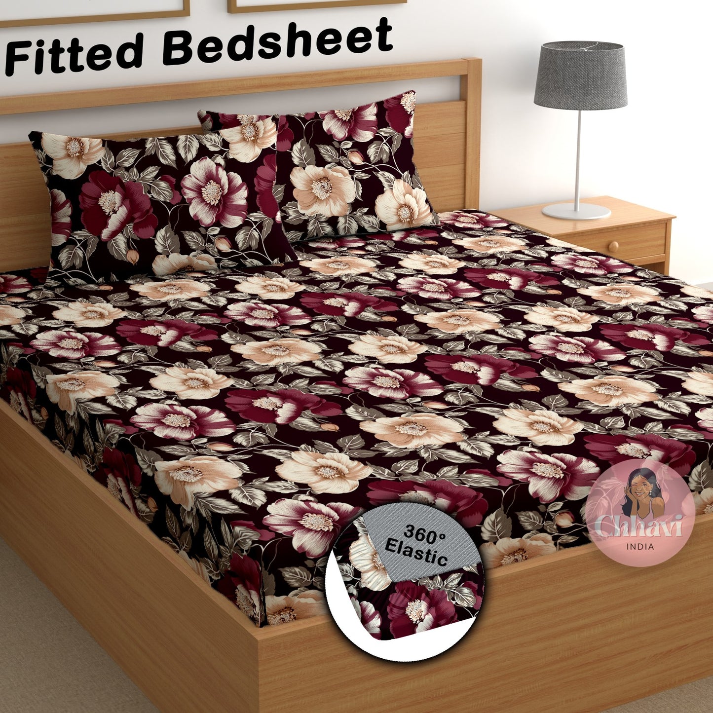 CHHAVI INDIA 210 TC Microfiber Double Fitted  Size Printed Bedsheet with 2 pillow covers