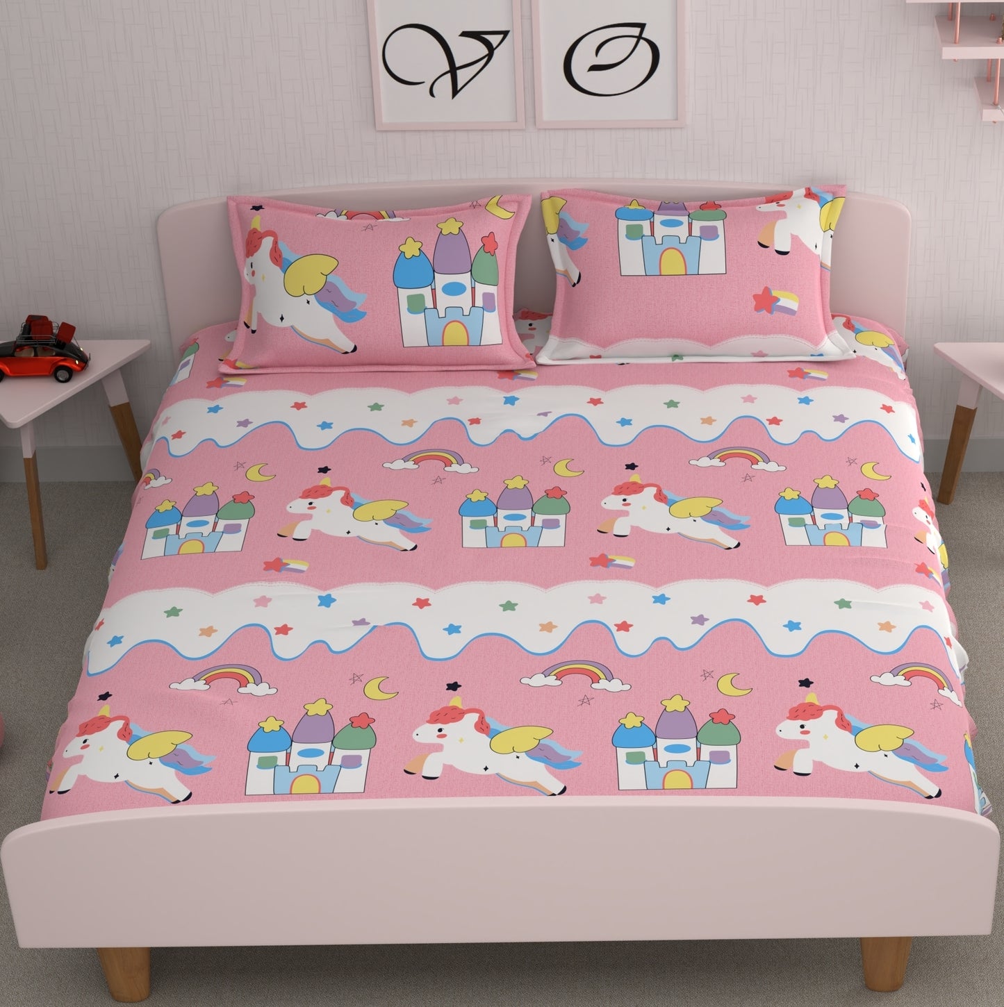 CHHAVI INDIA 210 TC Microfiber Double Fitted Size Printed Bedsheet
