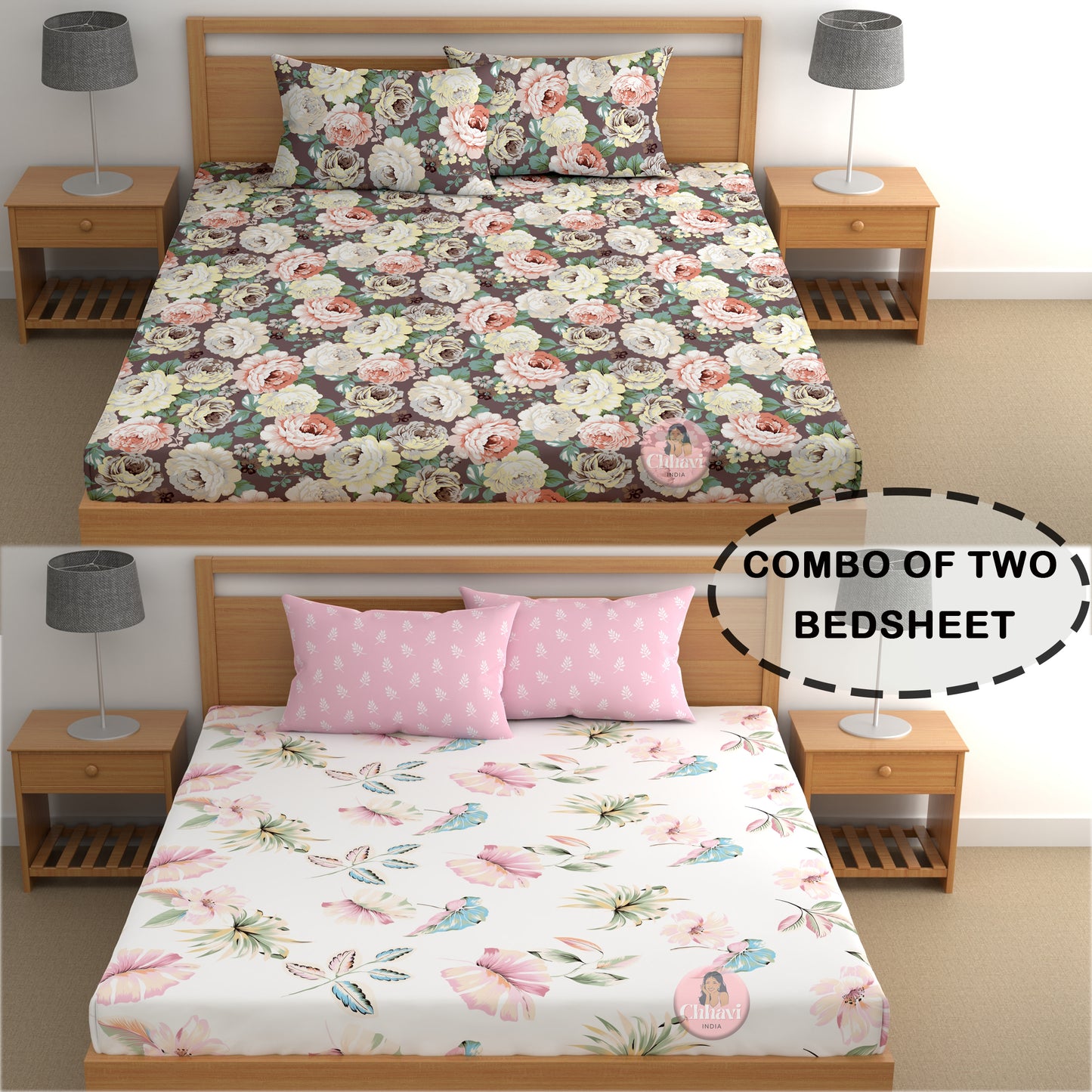 CHHAVI INDIA 210 TC Microfiber Printed Double Bedsheet With Pillow Covers