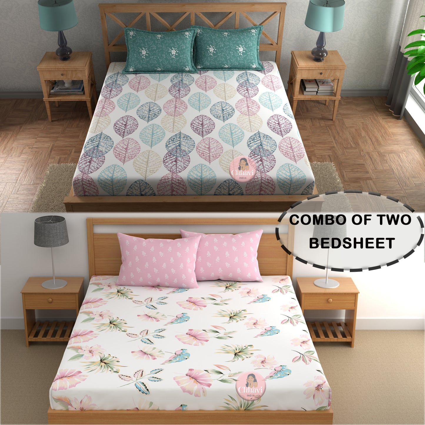 CHHAVI INDIA 210 TC Microfiber Printed Double Bedsheet With Pillow Covers
