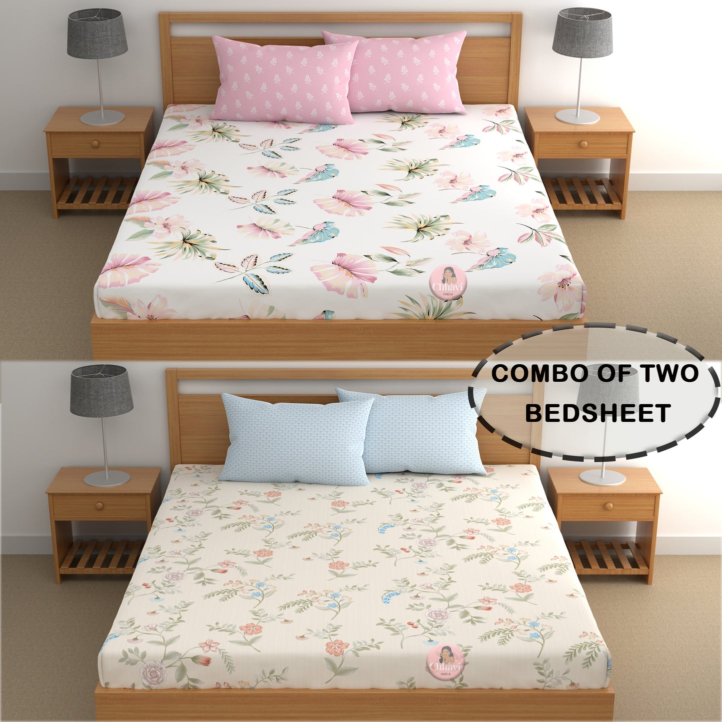 CHHAVI INDIA 210 TC Microfiber Printed Double Bedsheet With Pillow Covers