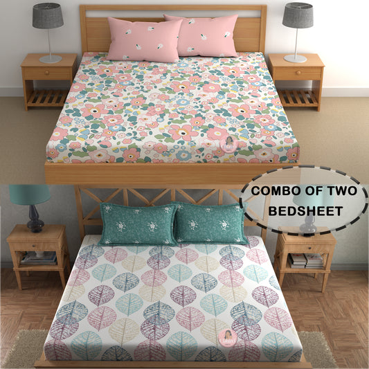 CHHAVI INDIA 210 TC Microfiber Printed Double Bedsheet With Pillow Covers