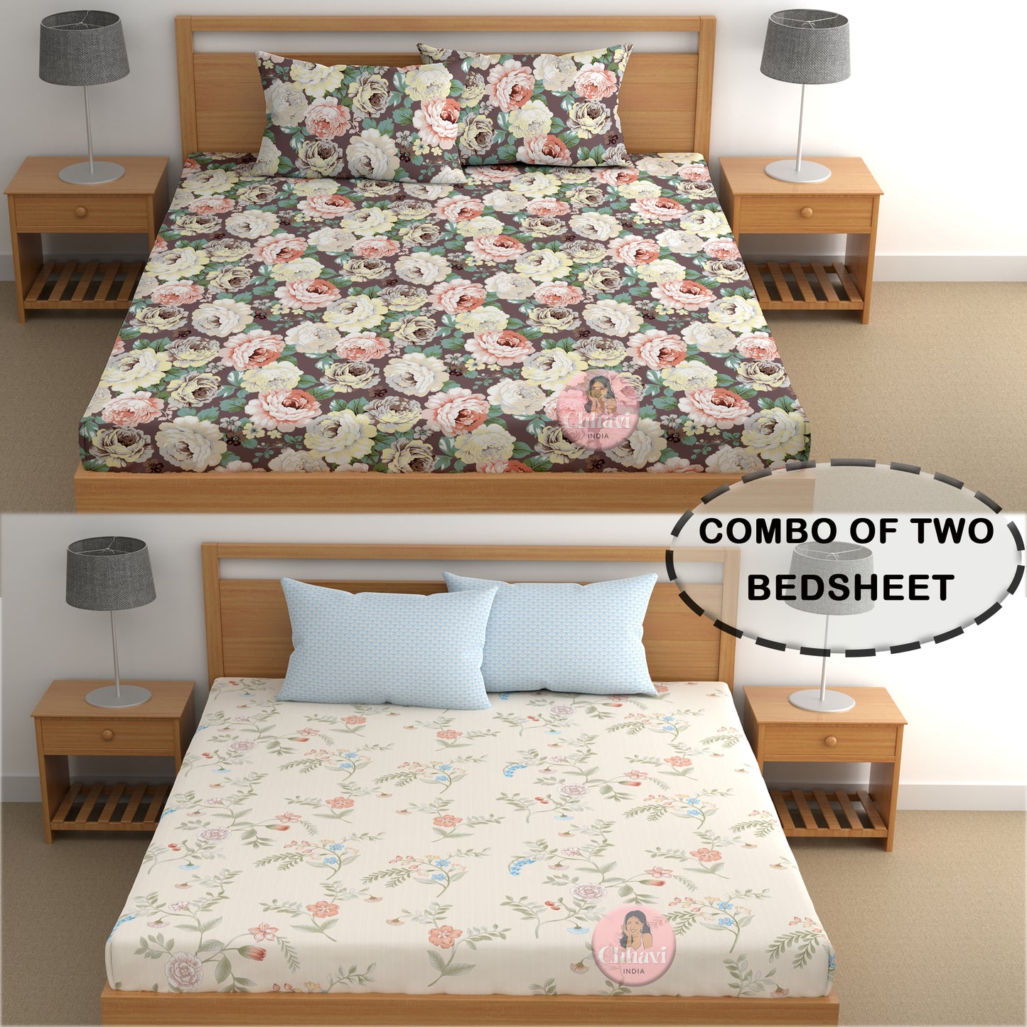 CHHAVI INDIA 210 TC Microfiber Printed Double Bedsheet With Pillow Covers