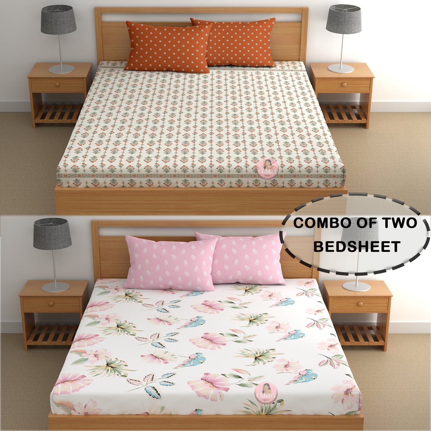 CHHAVI INDIA 210 TC Microfiber Printed Double Bedsheet With Pillow Covers