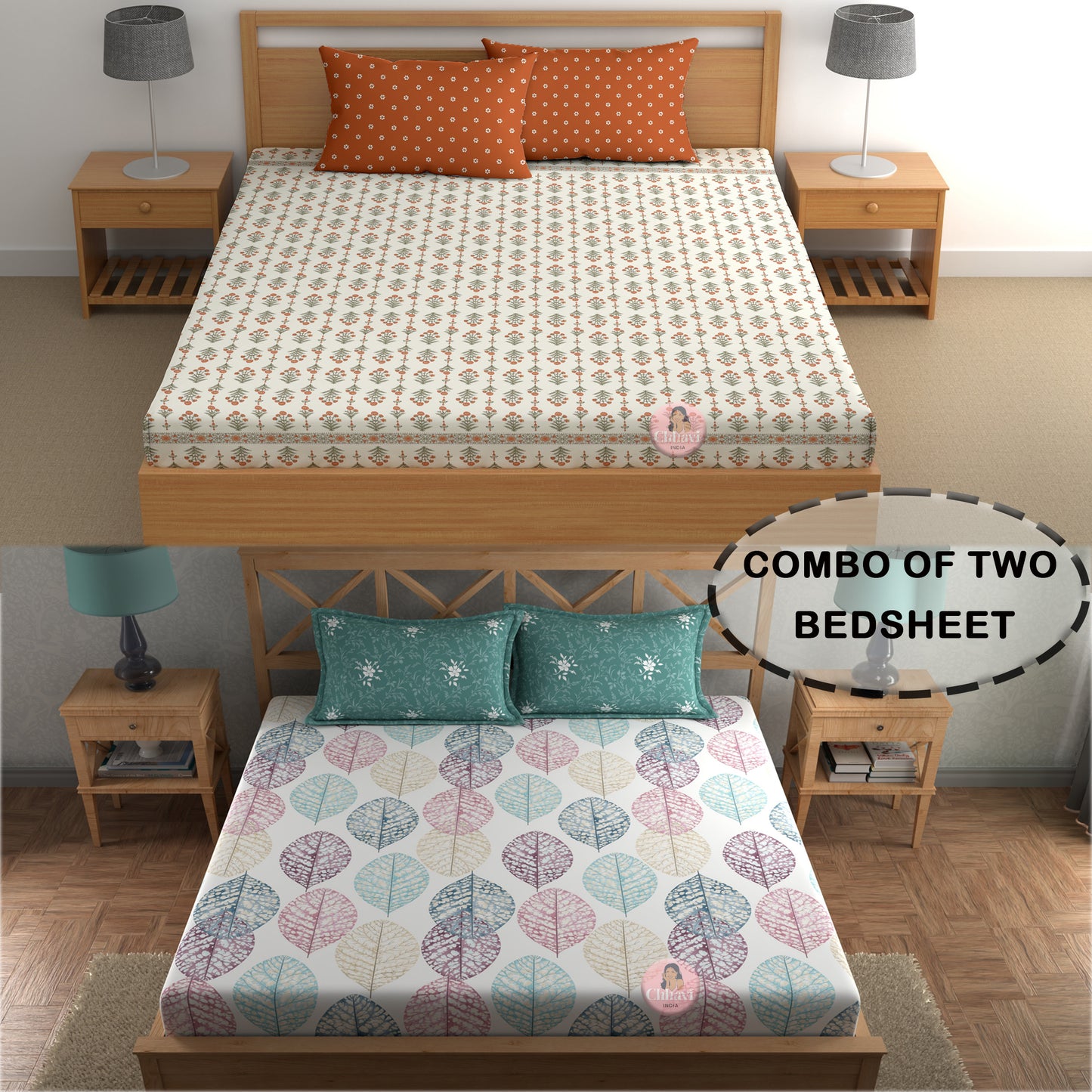 CHHAVI INDIA 210 TC Microfiber Printed Double Bedsheet With Pillow Covers