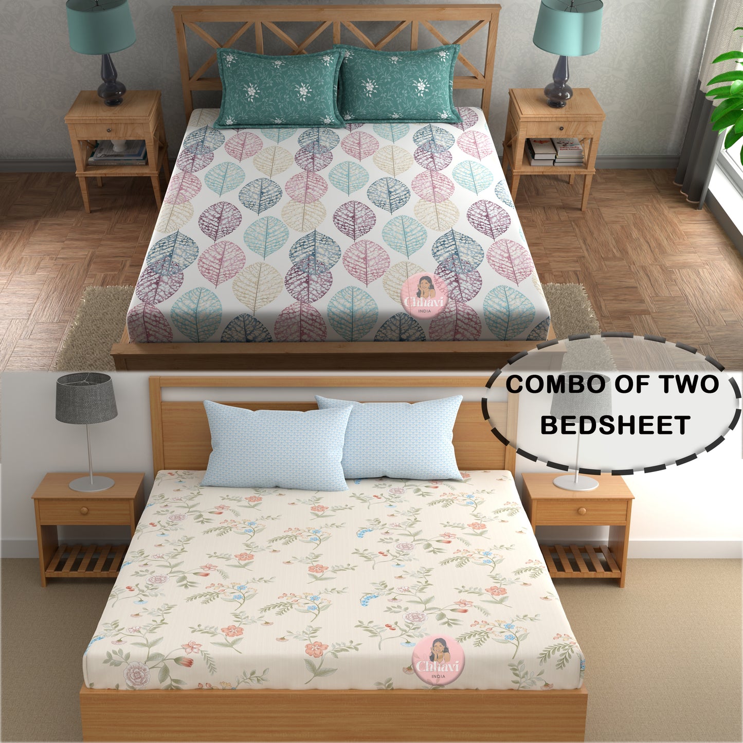 CHHAVI INDIA 210 TC Microfiber Printed Double Bedsheet With Pillow Covers