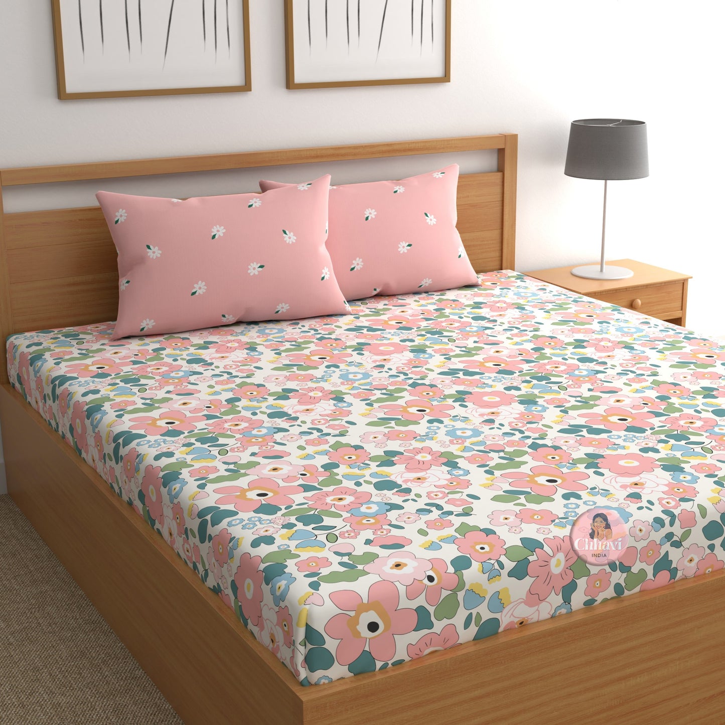 CHHAVI INDIA 210 TC Microfiber Printed Double Bedsheet With Pillow Covers