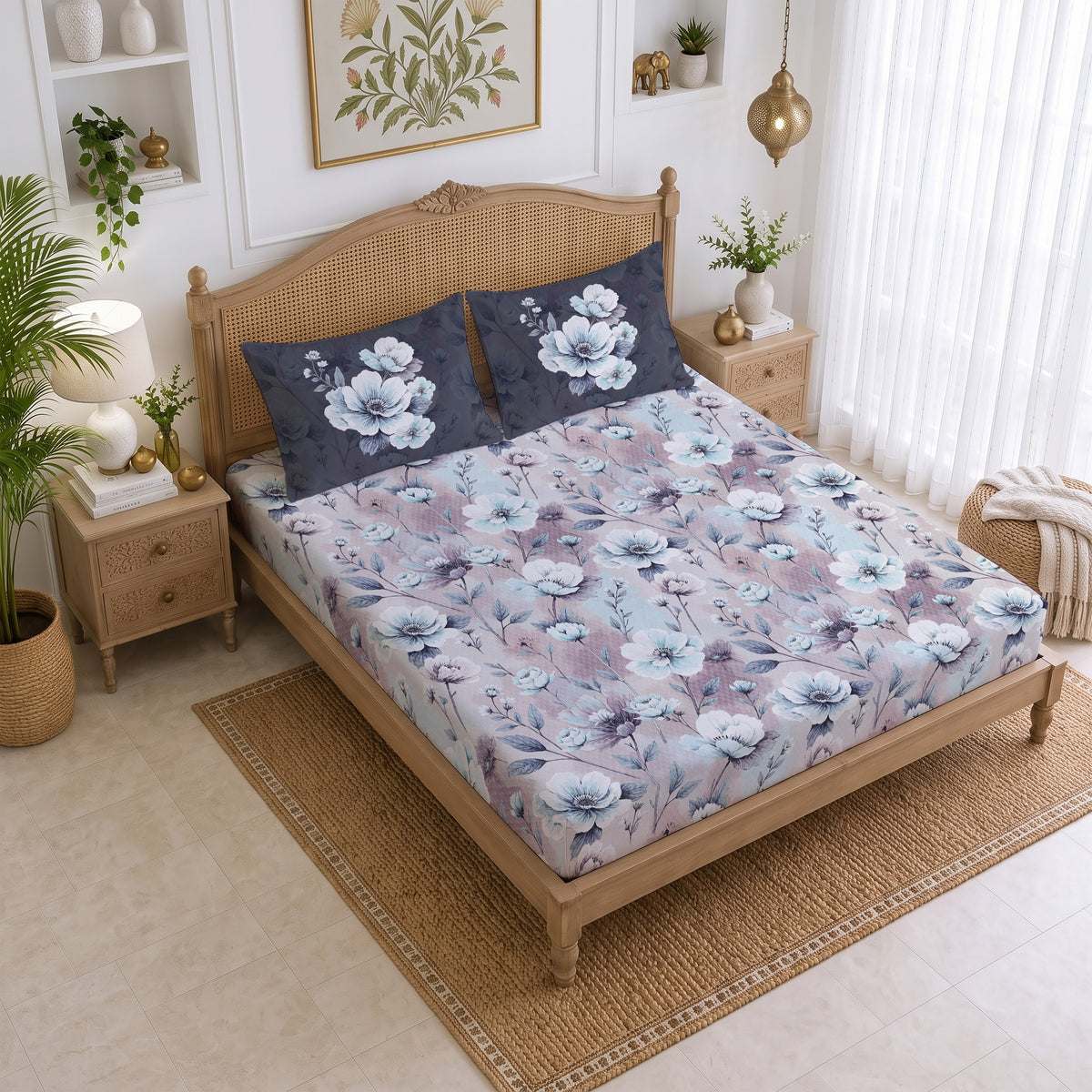 CHHAVI INDIA 210 TC Microfiber Printed King Size Bedsheet With 2 Pillow Covers