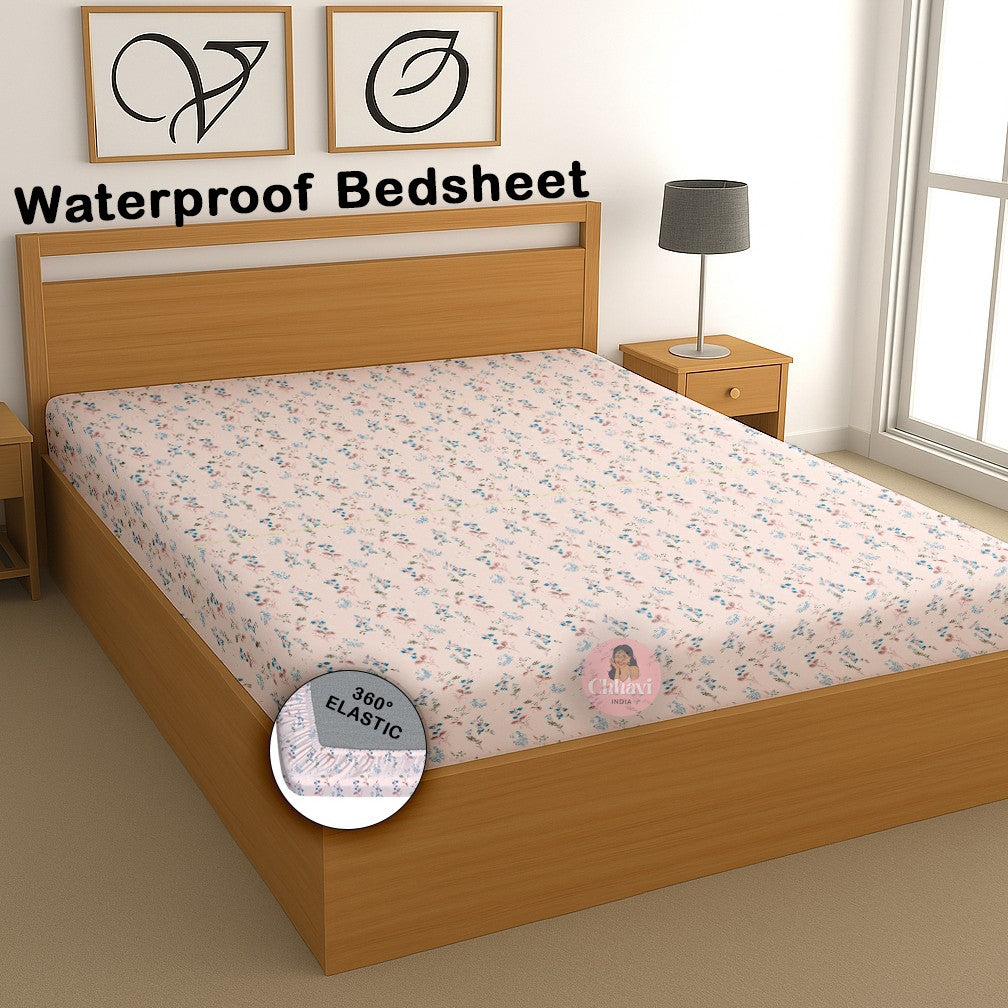 CHHAVI INDIA 210 TC Microfiber Waterproof Printed Fitted (Elastic) Bedsheet