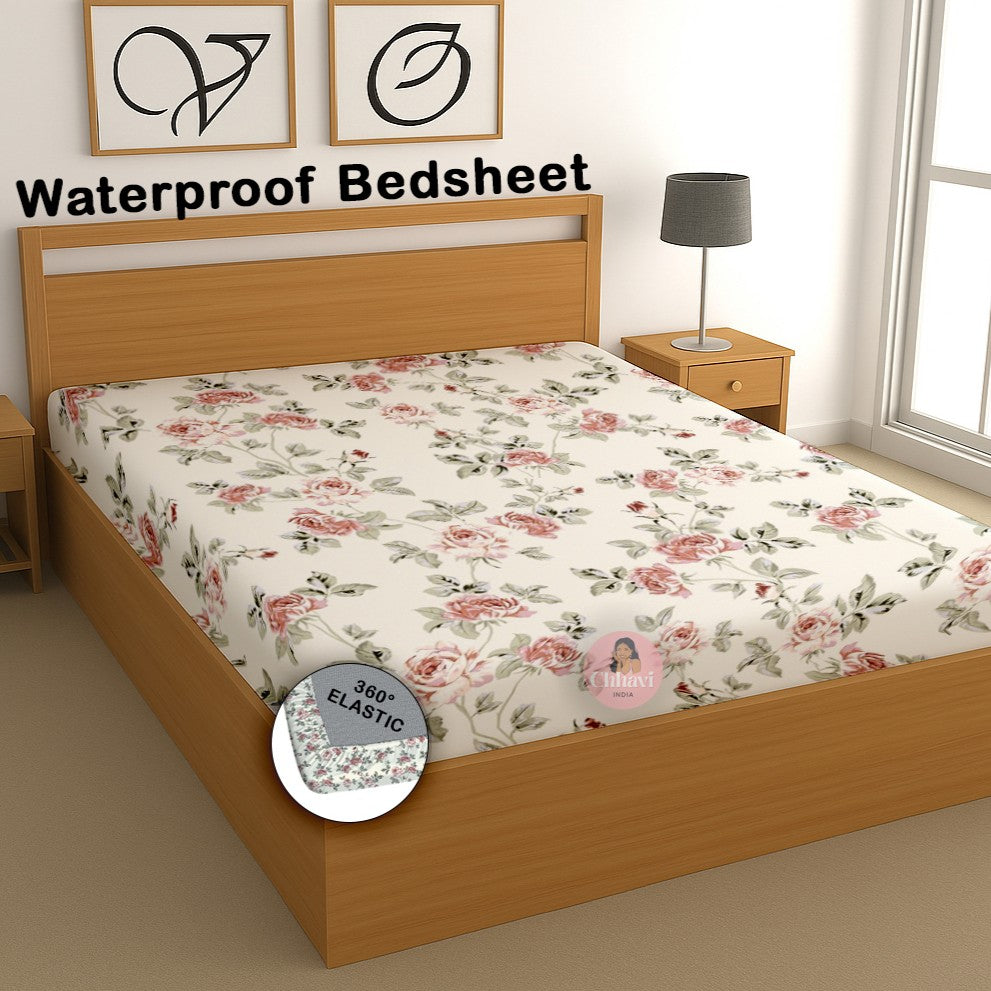 CHHAVI INDIA 210 TC Microfiber Waterproof Printed Fitted (Elastic) Bedsheet