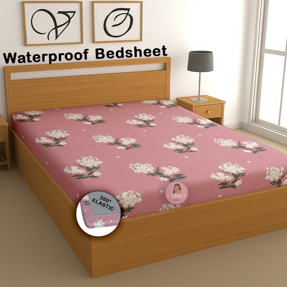 CHHAVI INDIA 210 TC Microfiber Waterproof Printed Fitted (Elastic) Bedsheet
