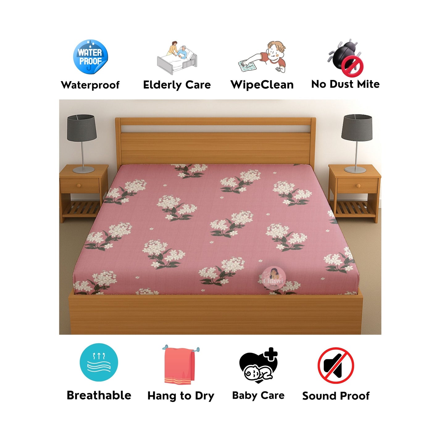 CHHAVI INDIA 210 TC Microfiber Waterproof Printed Fitted (Elastic) Bedsheet