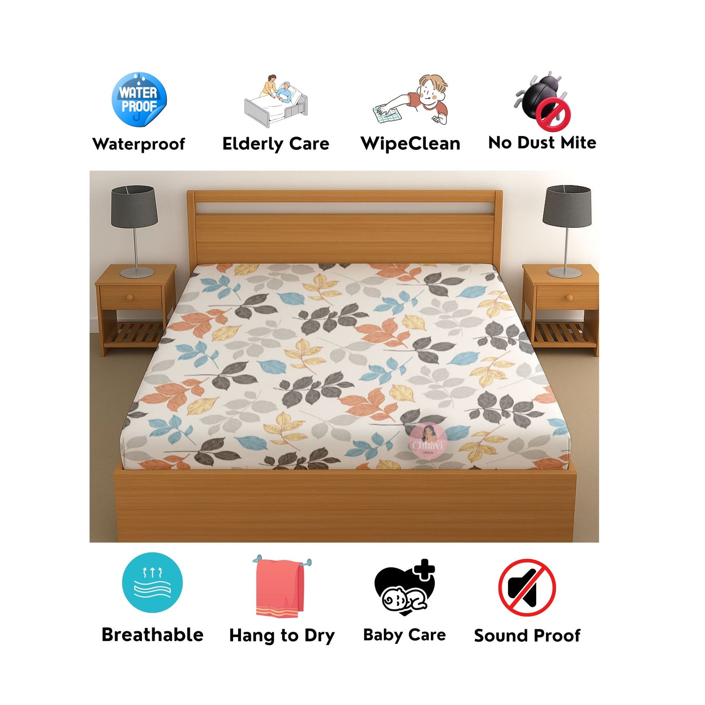 CHHAVI INDIA 210 TC Microfiber Waterproof Printed Fitted (Elastic) Bedsheet