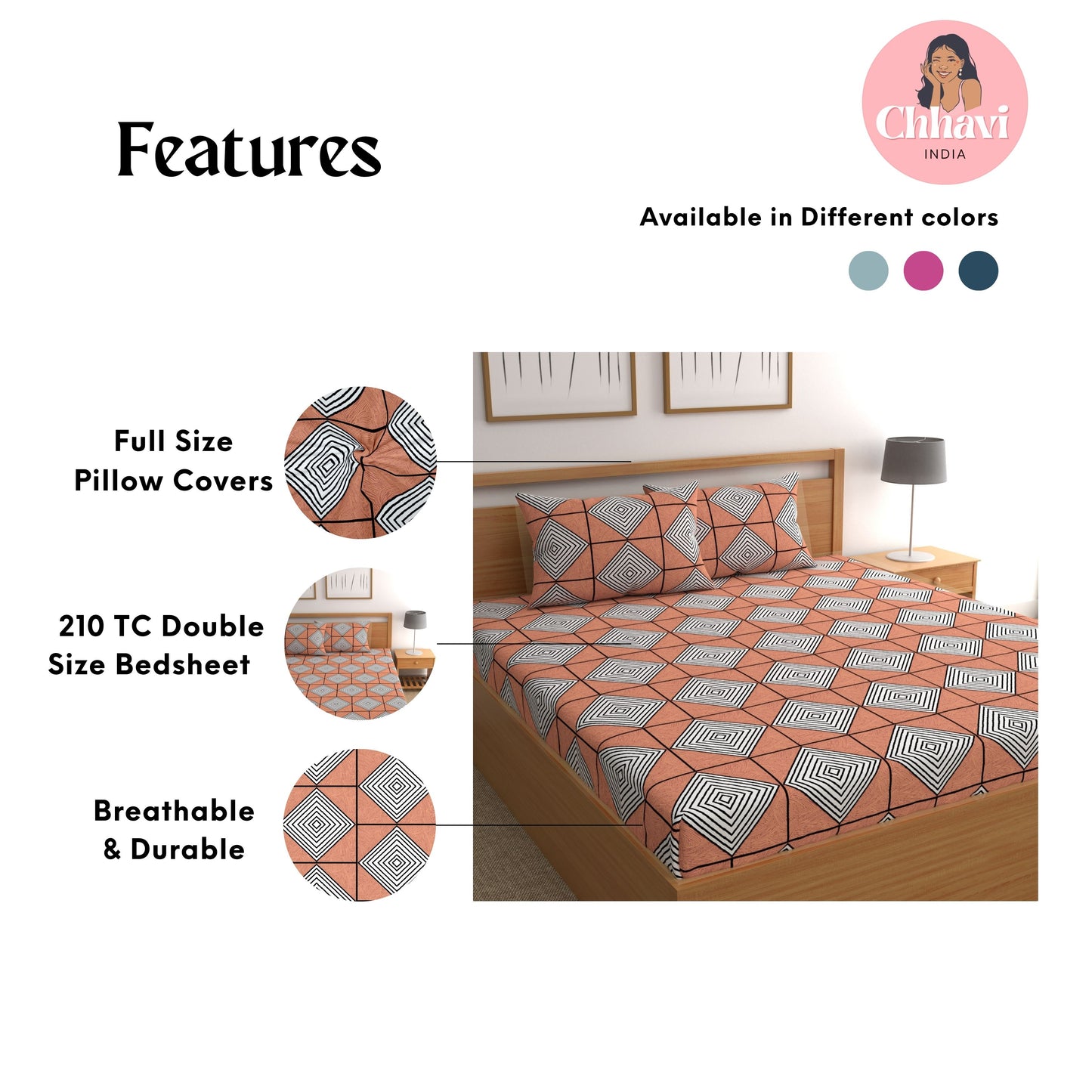 CHHAVI INDIA 210 TC Microfiber Printed Double Bedsheet With Pillow Covers