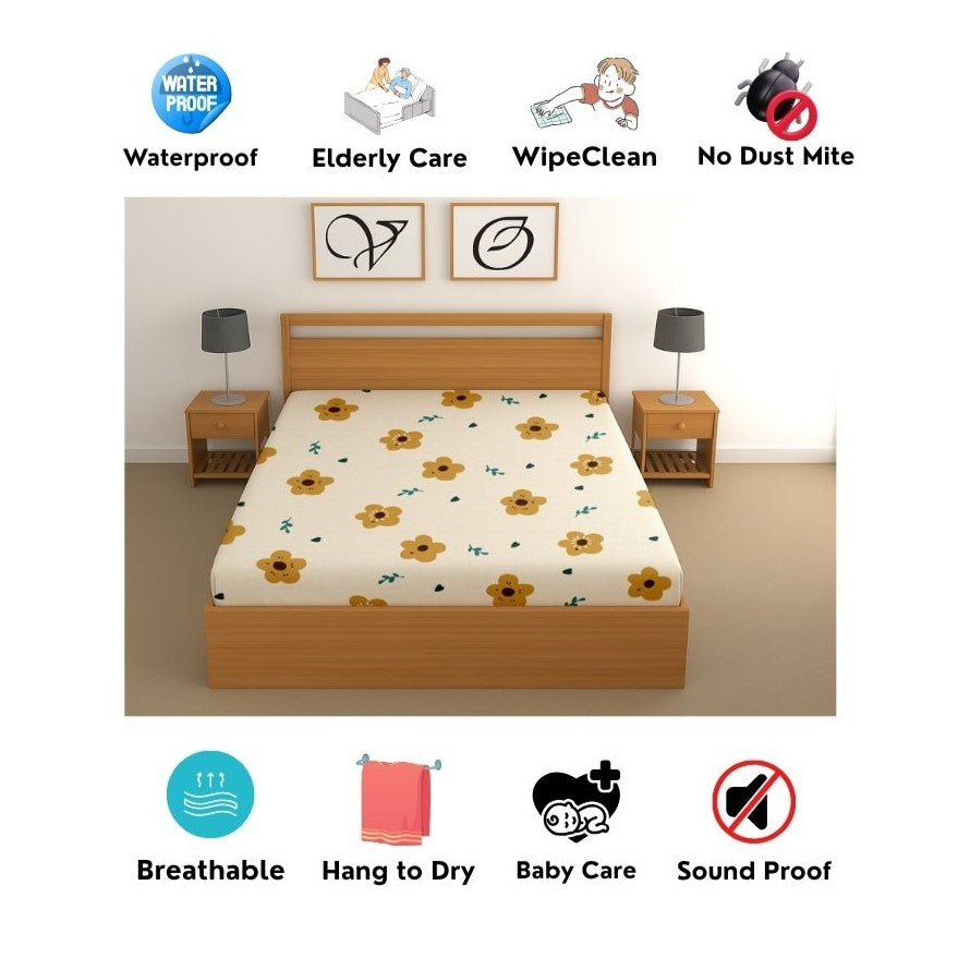 CHHAVI INDIA 210 TC Microfiber Waterproof Printed Fitted (Elastic) Bedsheet