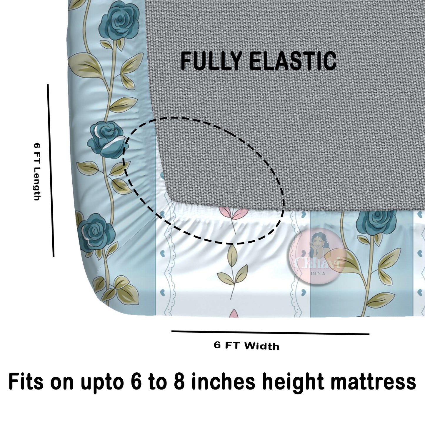 CHHAVI INDIA 210 TC Microfiber Double Fitted  Size Printed Bedsheet