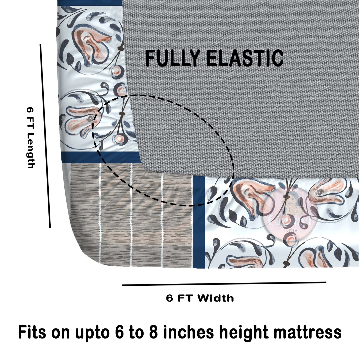 CHHAVI INDIA 210 TC Microfiber Double Fitted  Size Printed Bedsheet