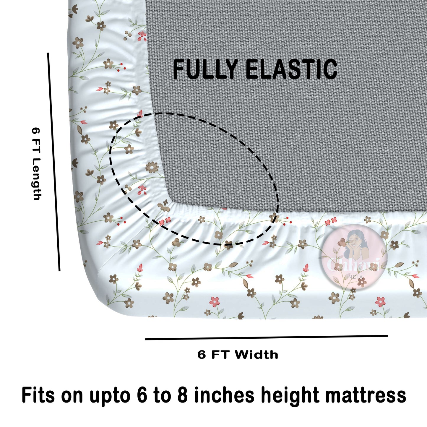 CHHAVI INDIA 210 TC Microfiber Double Fitted  Size Printed Bedsheet