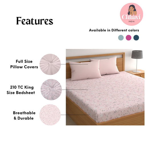 CHHAVI INDIA 210 TC Microfiber Printed King Size Bedsheet With Pillow Covers