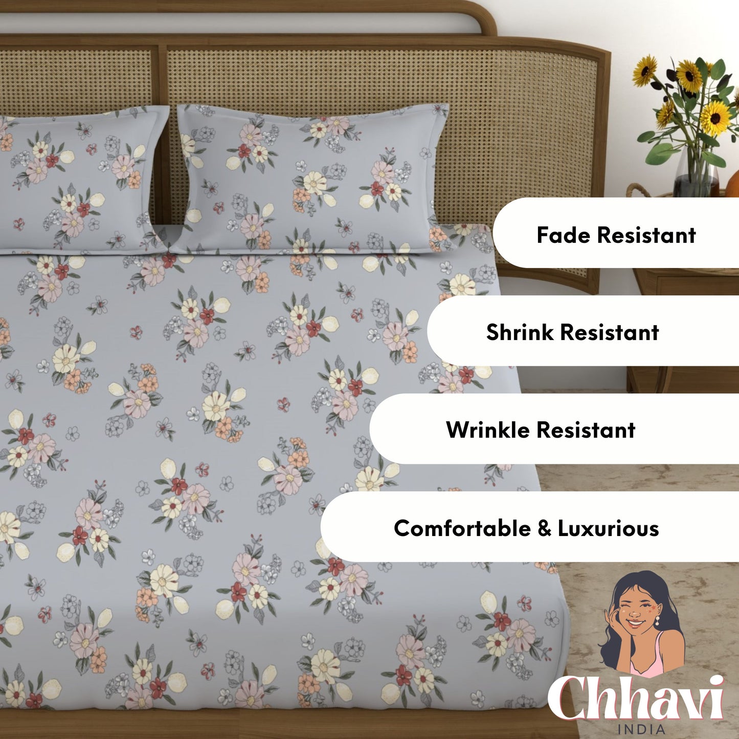 CHHAVI INDIA 210 TC Microfiber Printed King Size Bedsheet With Pillow Covers