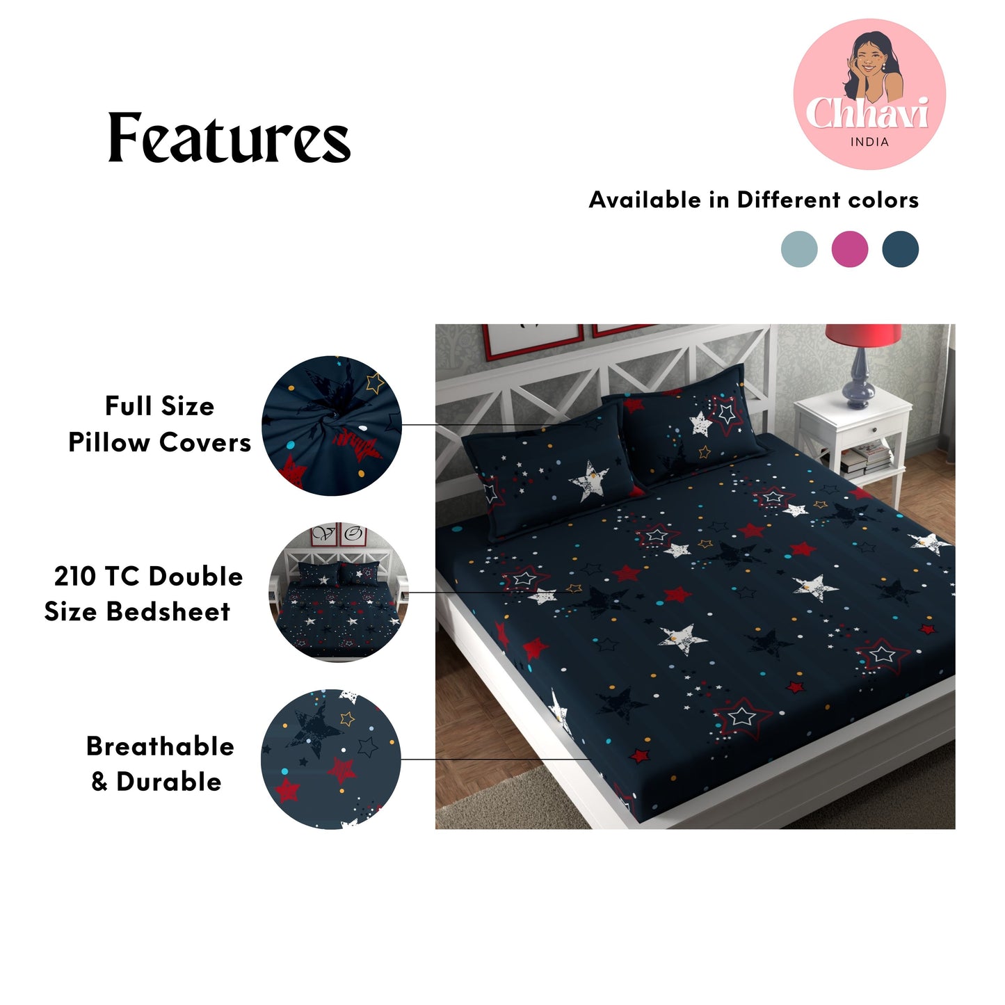 CHHAVI INDIA 210 TC Microfiber Printed King Size Bedsheet With Pillow Covers
