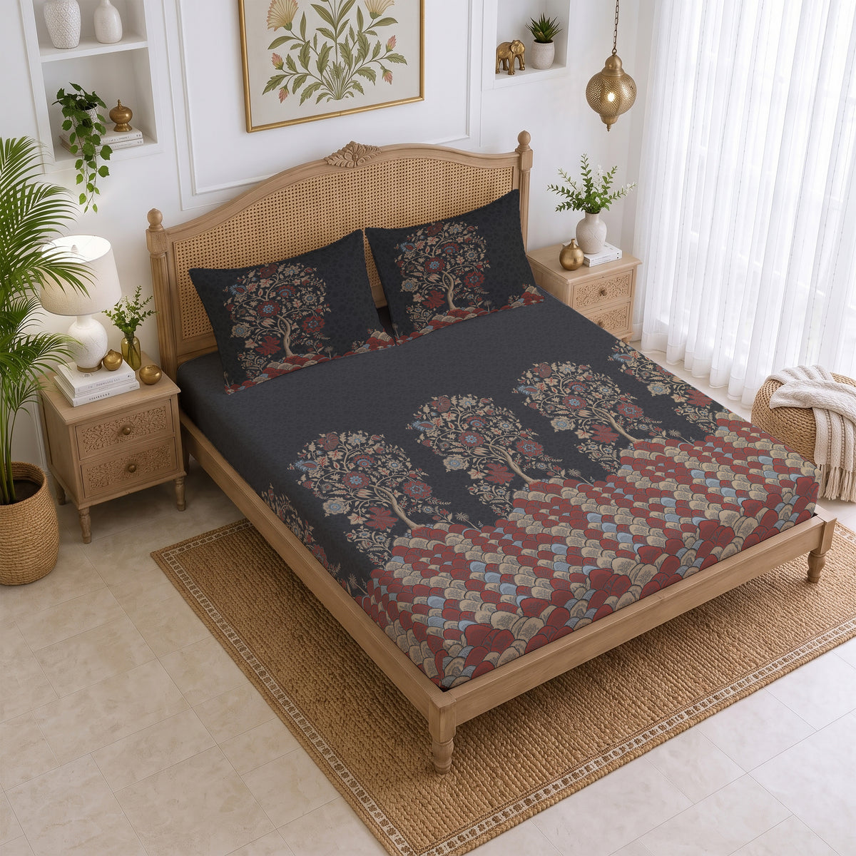CHHAVI INDIA 210 TC Microfiber Printed King Size Bedsheet With 2 Pillow Covers