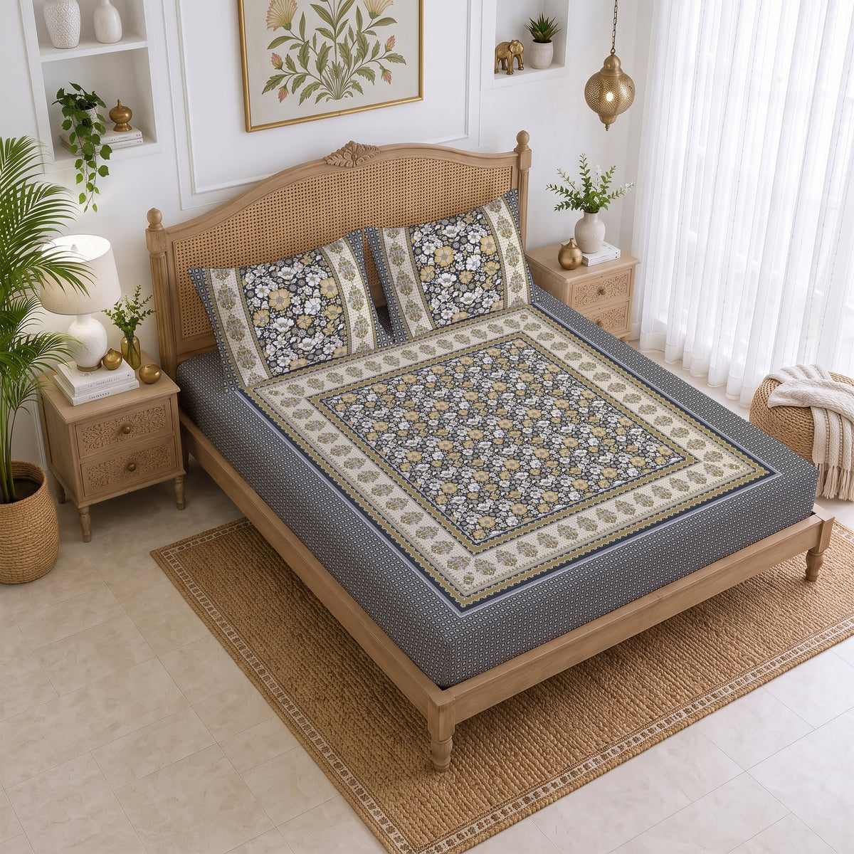 CHHAVI INDIA 210 TC Microfiber Printed King Size Bedsheet With 2 Pillow Covers