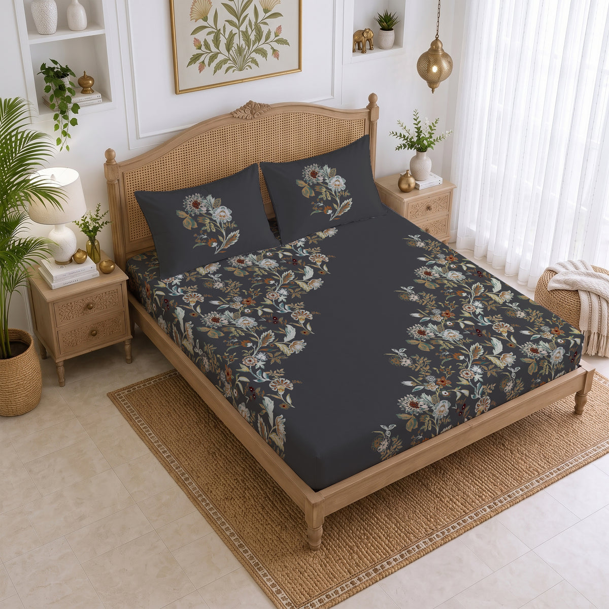 CHHAVI INDIA 210 TC Microfiber Printed King Size Bedsheet With 2 Pillow Covers