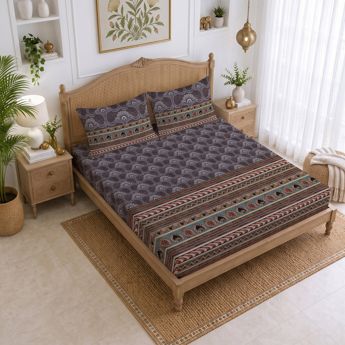 CHHAVI INDIA 210 TC Microfiber Printed King Size Bedsheet With 2 Pillow Covers