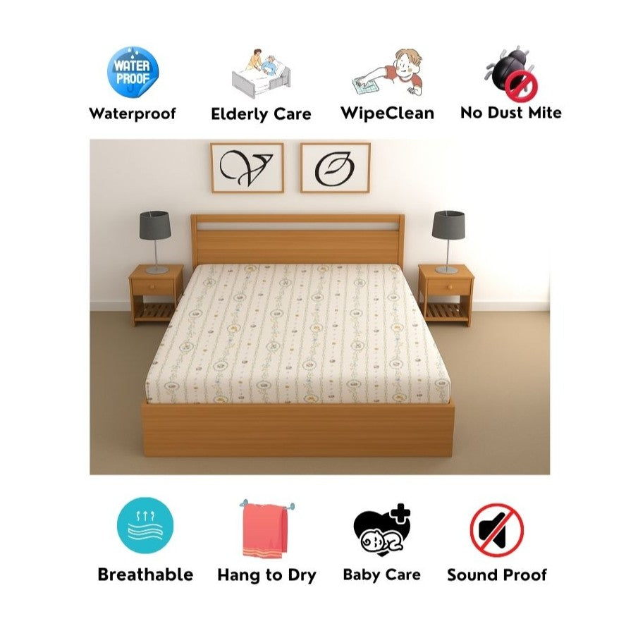 CHHAVI INDIA 210 TC Microfiber Waterproof Printed Fitted (Elastic) Bedsheet