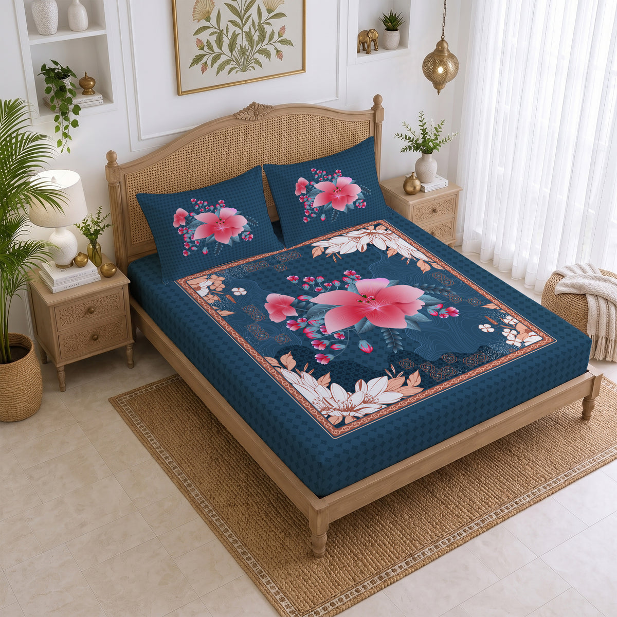 CHHAVI INDIA 210 TC Microfiber Printed King Size Bedsheet With 2 Pillow Covers