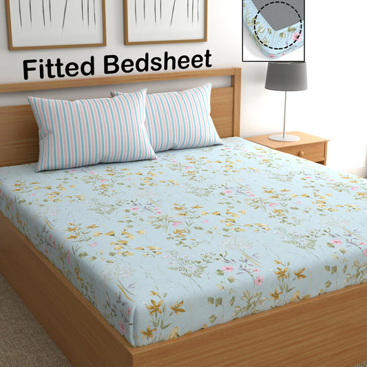 CHHAVI INDIA 210 TC Microfiber Fitted Double Size Printed Bedsheet