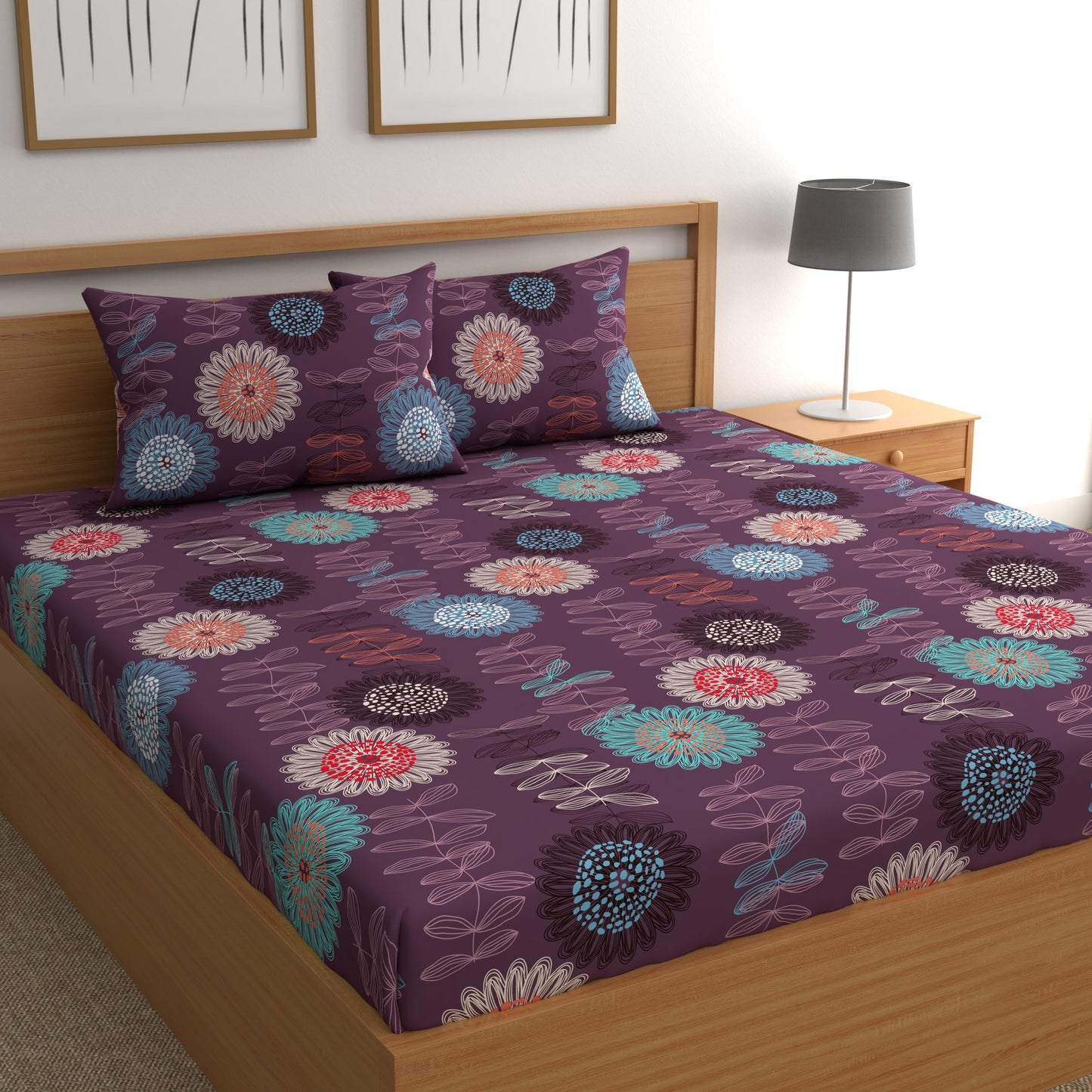 CHHAVI INDIA 210 TC Microfiber Printed Double Bedsheet With Pillow Covers