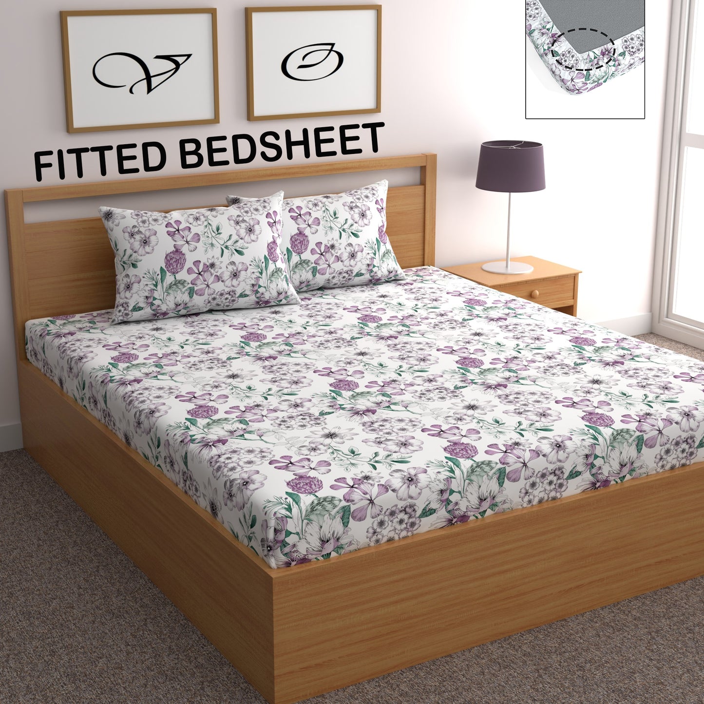 CHHAVI INDIA 210 TC Microfiber Fitted Double Size Printed Bedsheet