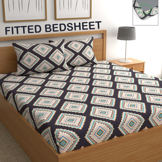 CHHAVI INDIA 210 TC Microfiber Fitted Double Size Printed Bedsheet