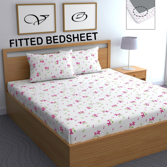 CHHAVI INDIA 210 TC Microfiber Fitted Double Size Printed Bedsheet